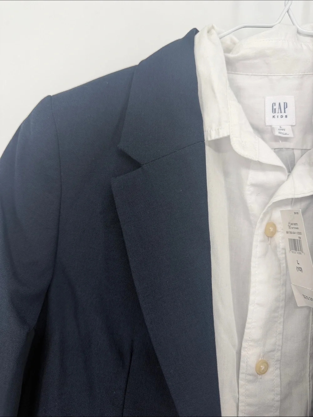 Boys 10 Navy Suit Jacket Blazer & White Button-Up Dress Shirt Formal Wedding